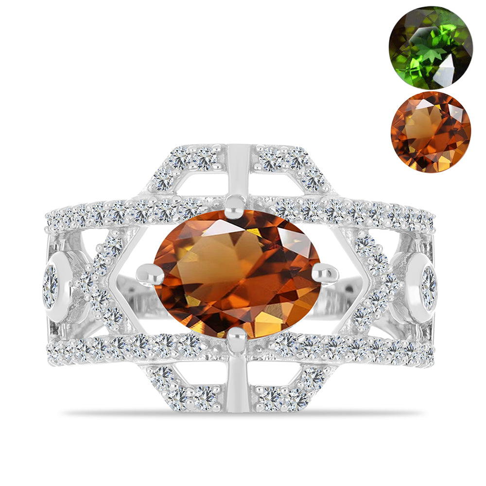 Anillo de Plata con Zultanita de Anatolia certificado y cultivado en laboratorio y Topacio Blanco 1 