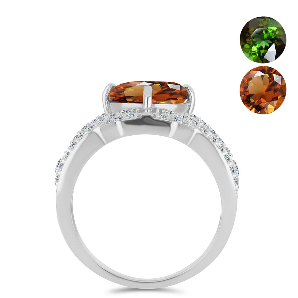 Anillo de Plata con Zultanita de Anatolia certificado y cultivado en laboratorio y Topacio Blanco