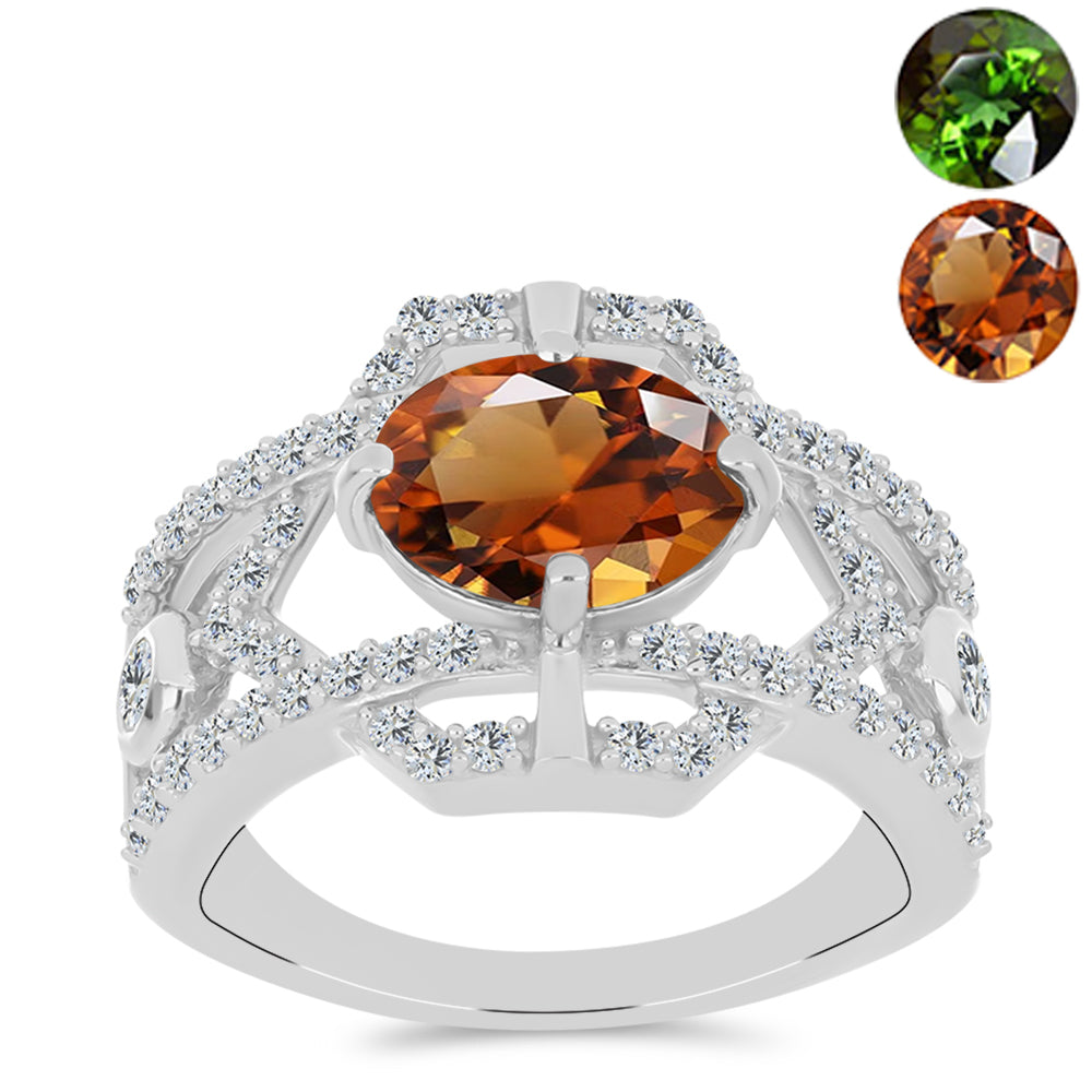 Anillo de Plata con Zultanita de Anatolia certificado y cultivado en laboratorio y Topacio Blanco 3 