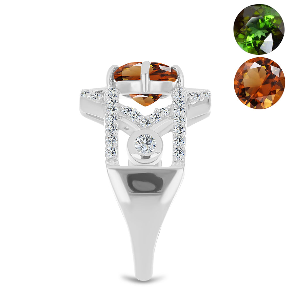 Anillo de Plata con Zultanita de Anatolia certificado y cultivado en laboratorio y Topacio Blanco 4 