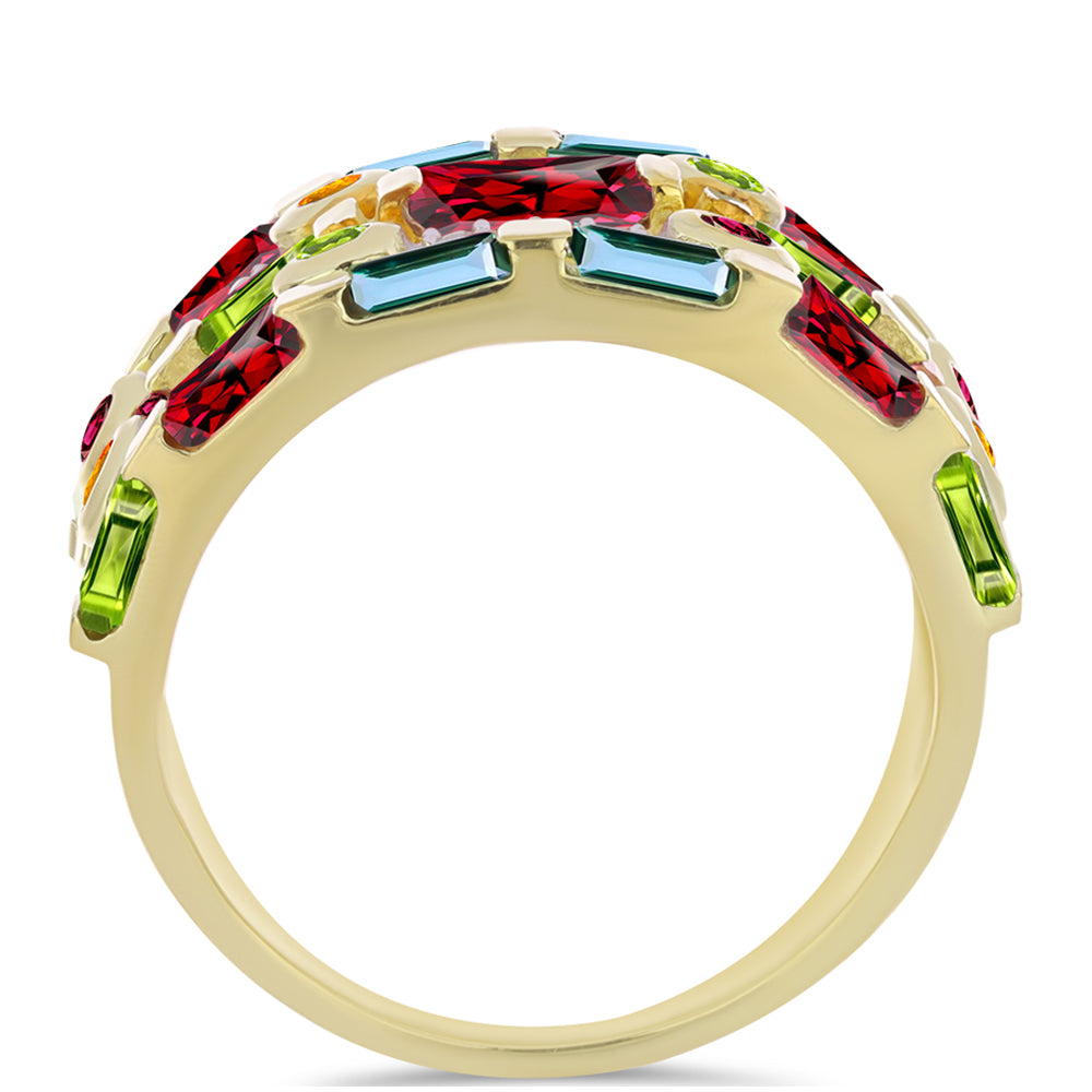 Anillo de Plata Bañada en Oro con Chakra Turmalina y Topacio Blanco 3 