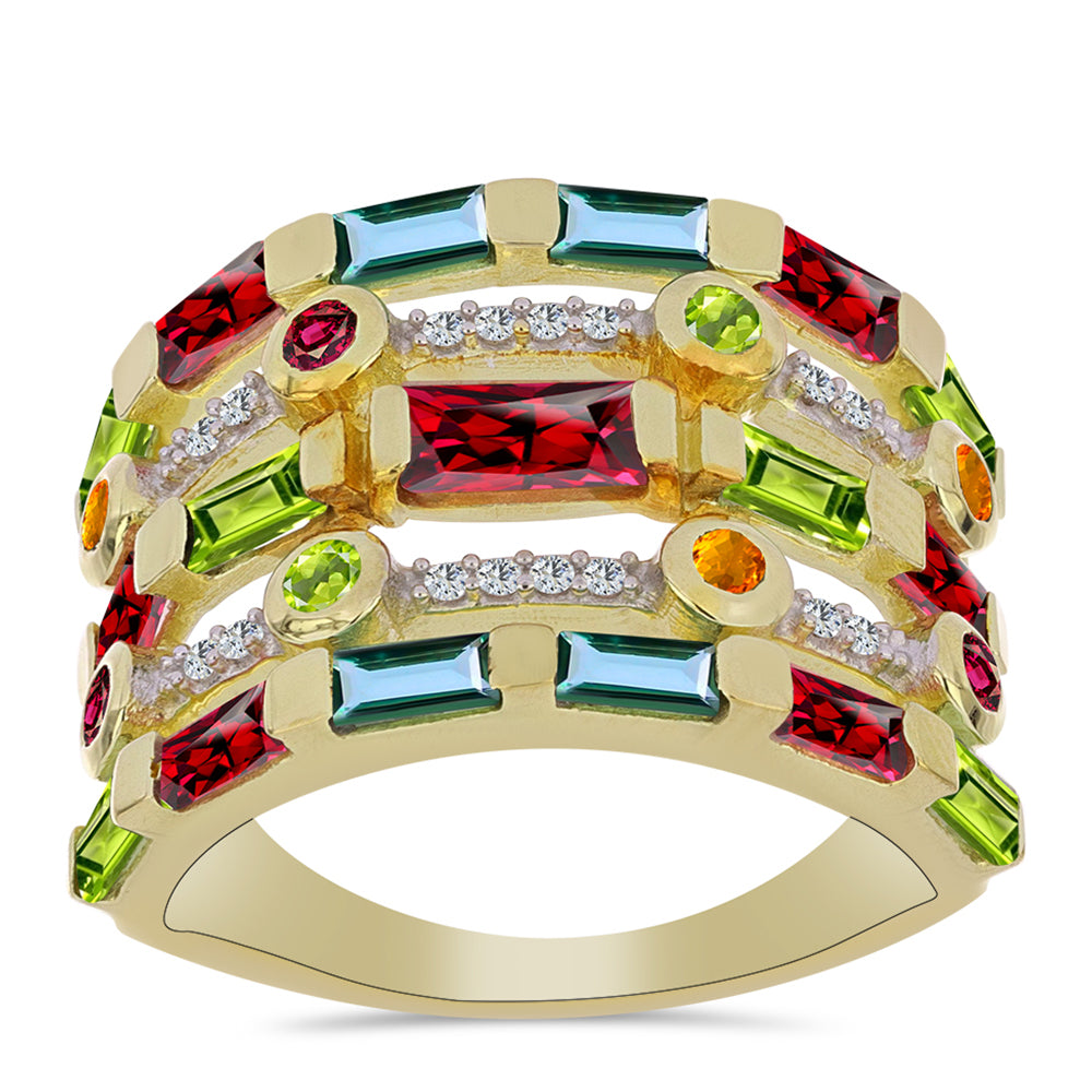 Anillo de Plata Bañada en Oro con Chakra Turmalina y Topacio Blanco 1 