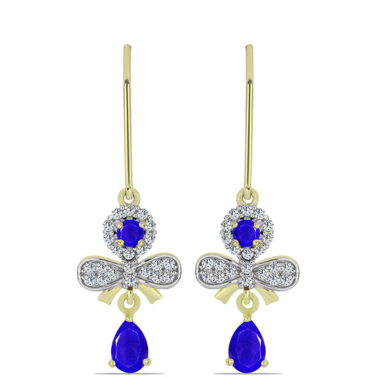 Pendientes de Plata Bañada en Oro con Ágata azul y Topacio Blanco