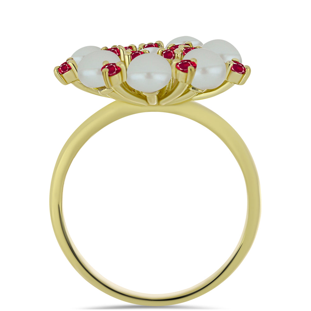 Anillo de Plata Bañada en Oro con Perla de Agua Dulce y Rubí de Madagascar 2 
