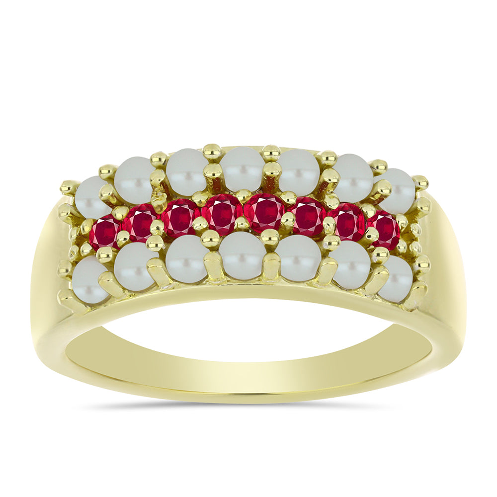 Anillo de Plata Bañada en Oro con Perla de Agua Dulce y Rubí de Madagascar 1 