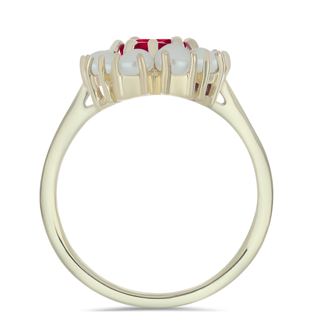 Anillo de Plata Bañada en Oro con Perla de Agua Dulce y Rubí de Madagascar 2 