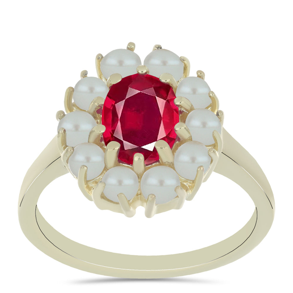 Anillo de Plata Bañada en Oro con Perla de Agua Dulce y Rubí de Madagascar 3 