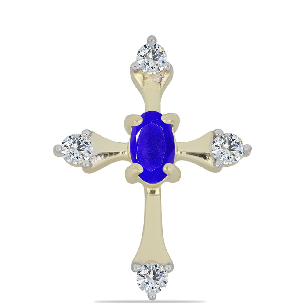 Cruz Colgante de Plata Bañada en Oro con Ágata azul y Topacio Blanco 1 