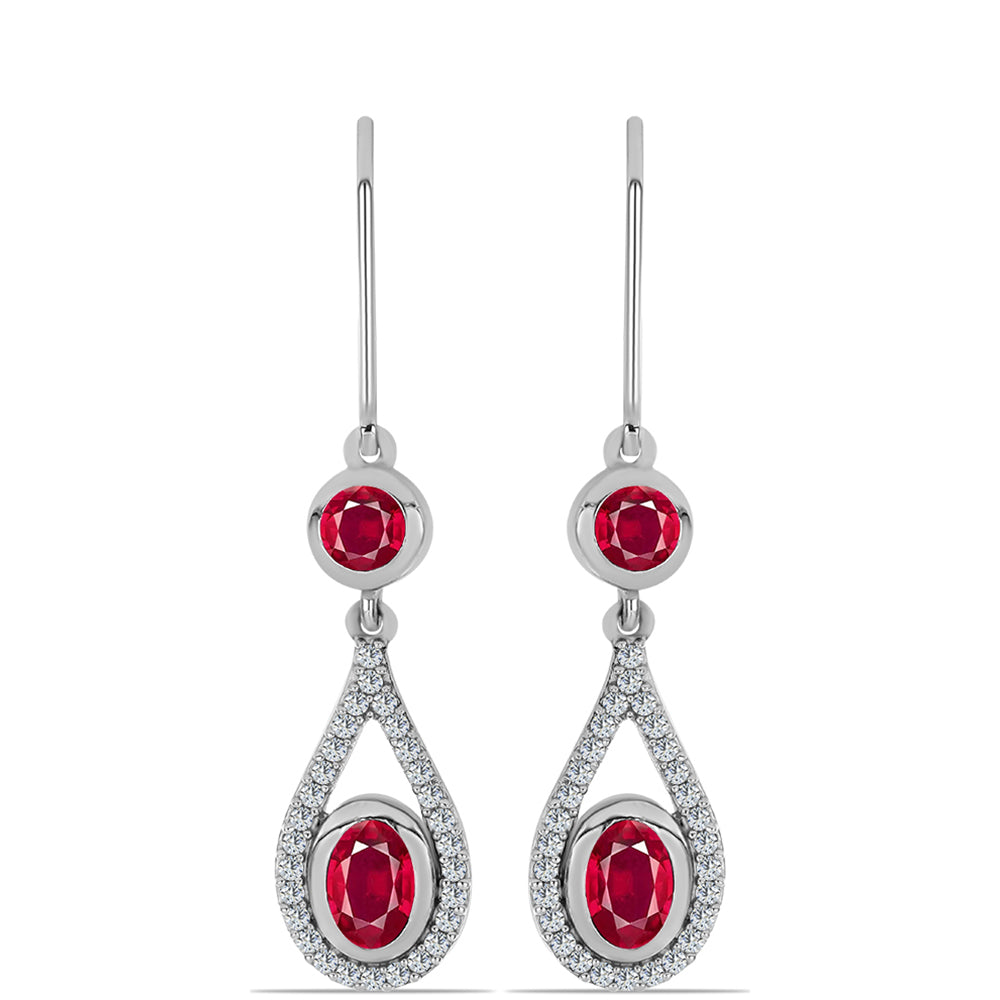 Pendientes de Plata con Rubí de Madagascar y Topacio Blanco 1 