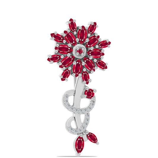 Broche de Plata con Rubí de Madagascar y Topacio Blanco