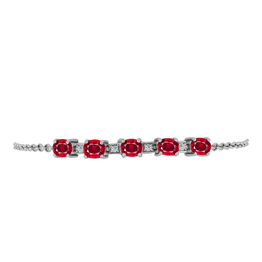 Pulsera de Plata con Rubí de Madagascar y Topacio Blanco