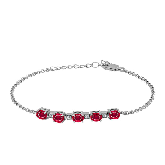 Pulsera de Plata con Rubí de Madagascar y Topacio Blanco