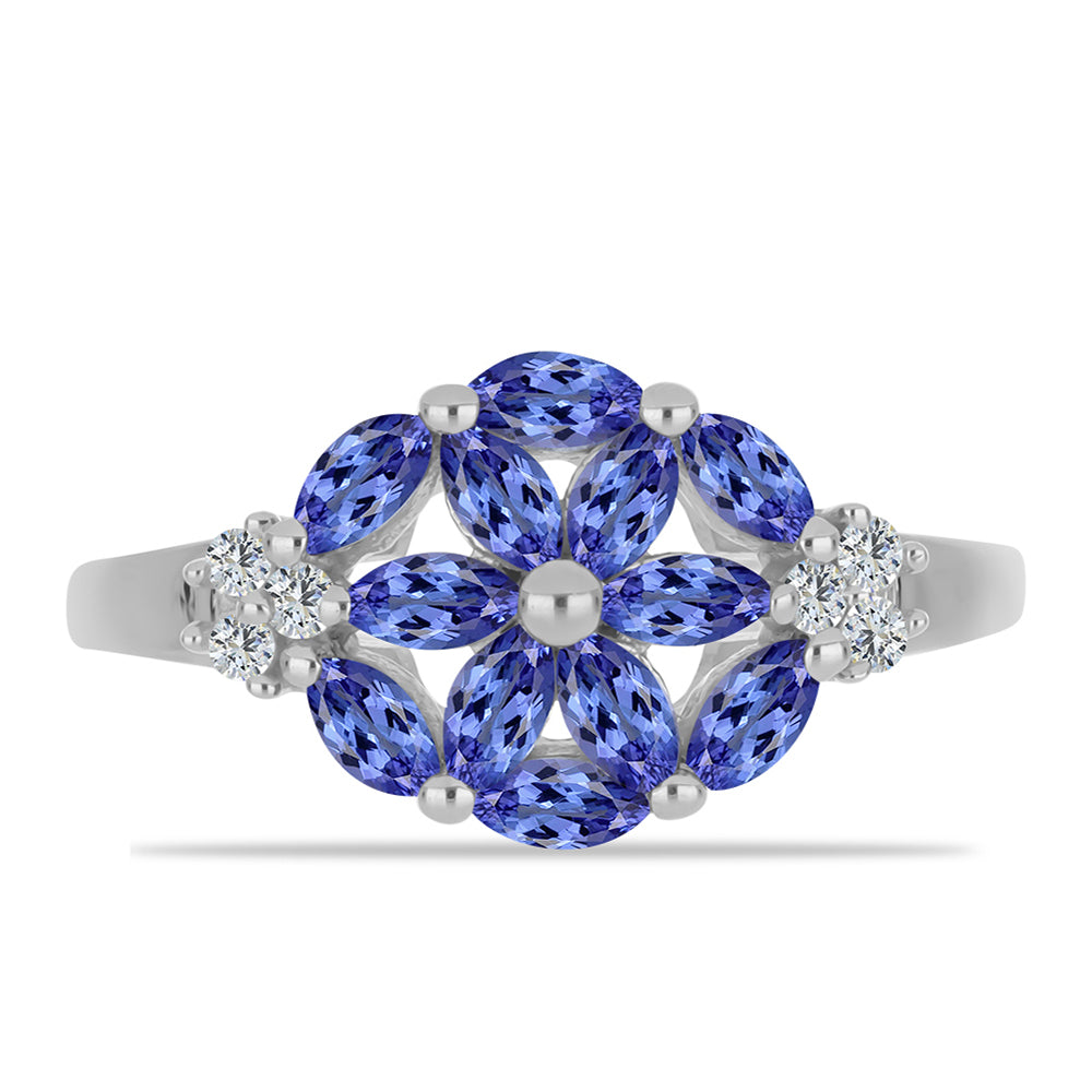 Anillo de Plata con Tanzanita y Topacio Blanco
