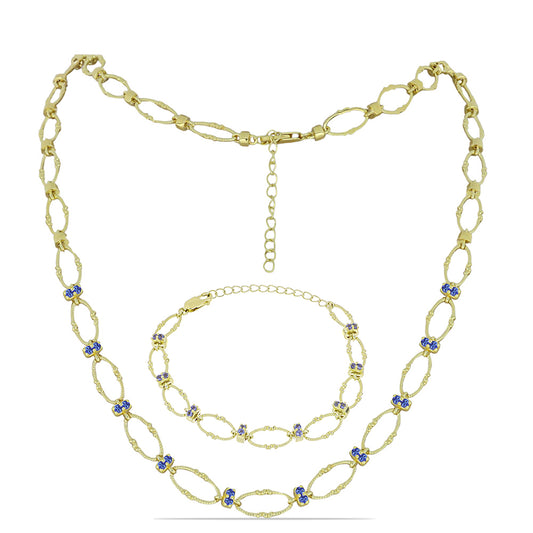 Conjunto de Plata Bañada en Oro con Tanzanita ( Collar +Pulsera )