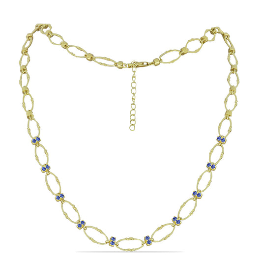 Conjunto de Plata Bañada en Oro con Tanzanita ( Collar +Pulsera )
