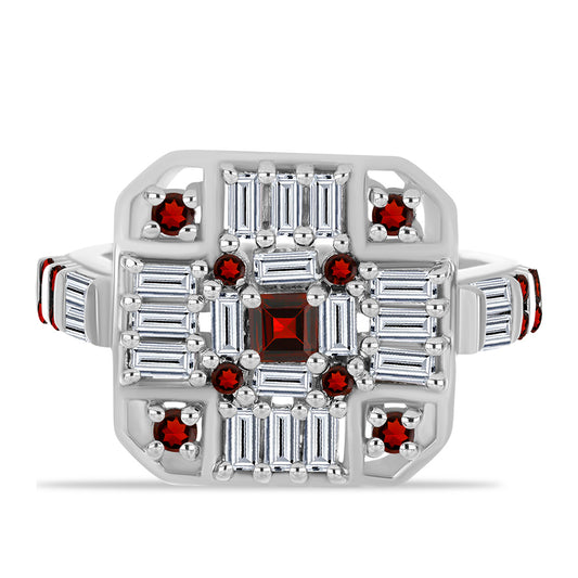 Anillo de Plata con Granate Barton y Zircón Blanco