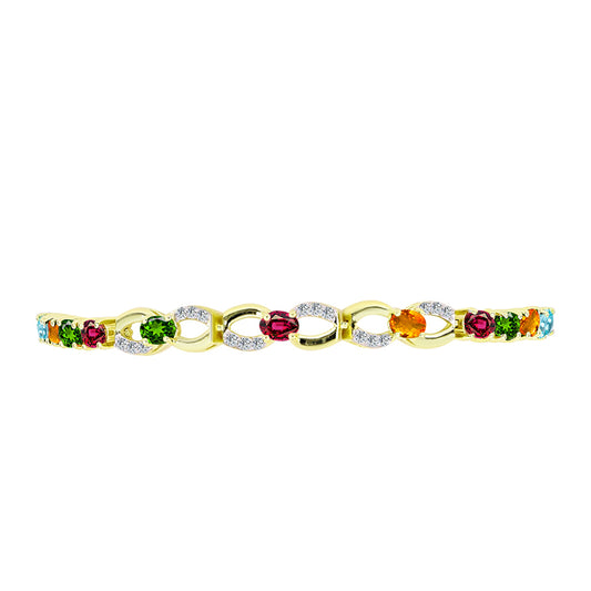 Pulsera de Plata Bañada en Oro con Chakra Turmalina y Topacio Blanco