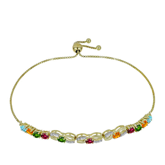 Pulsera de Plata Bañada en Oro con Chakra Turmalina y Topacio Blanco