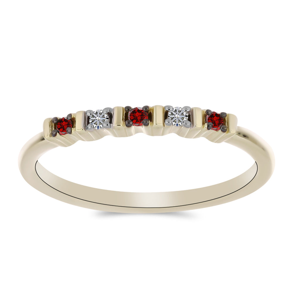 Anillo de Plata Bañada en Oro con Diamante Rojo y Diamante blanco 1 