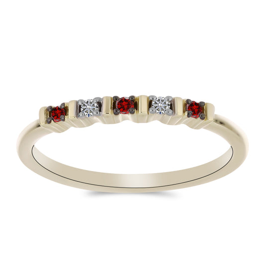 Anillo de Plata Bañada en Oro con Diamante Rojo y Diamante blanco