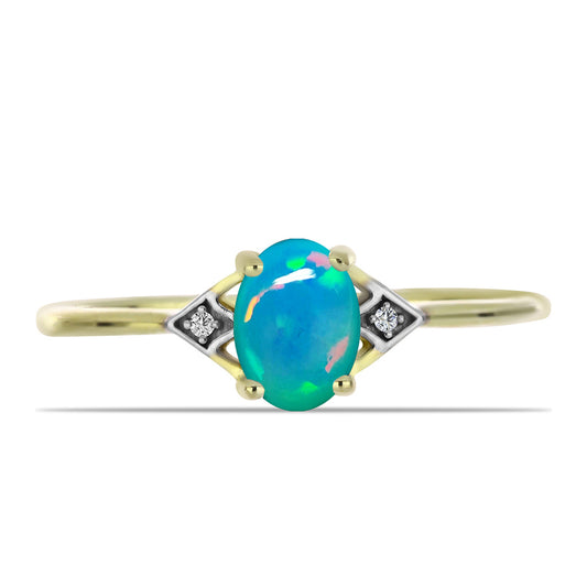Anillo de Plata Bañada en Oro con Ópalo Azul Paraiba de Etiopía y Topacio Blanco