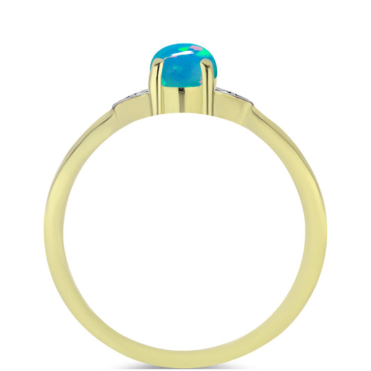 Anillo de Plata Bañada en Oro con Ópalo Azul Paraiba de Etiopía y Topacio Blanco