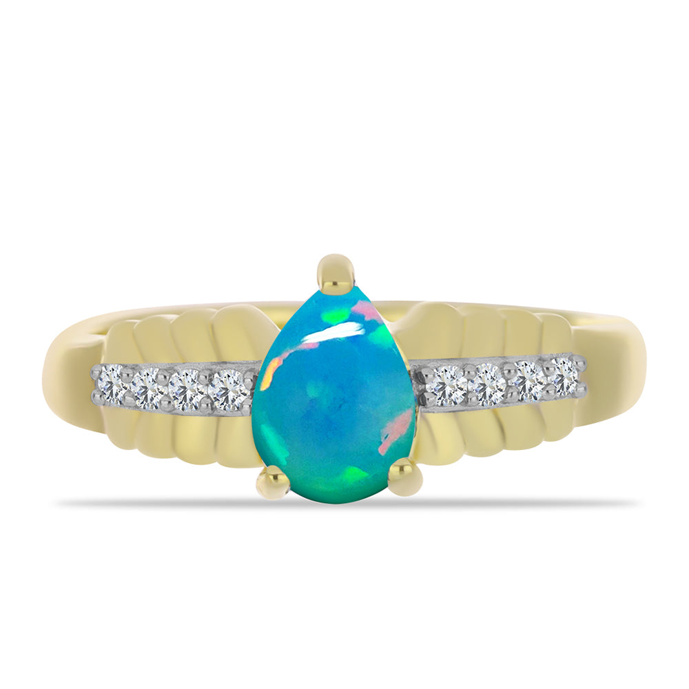Anillo de Plata Bañada en Oro con Ópalo Azul Paraiba de Etiopía y Topacio Blanco 1 