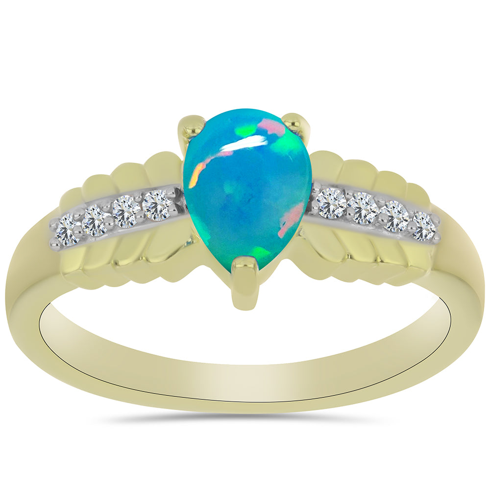 Anillo de Plata Bañada en Oro con Ópalo Azul Paraiba de Etiopía y Topacio Blanco 3 