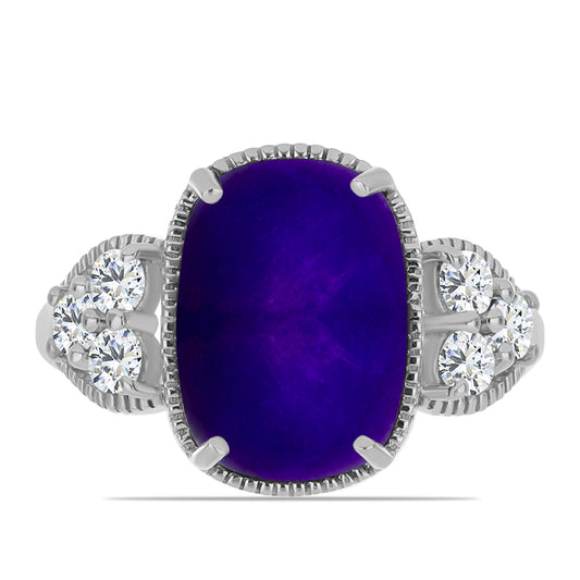 Anillo de Plata con Jade Púrpura y Topacio Blanco