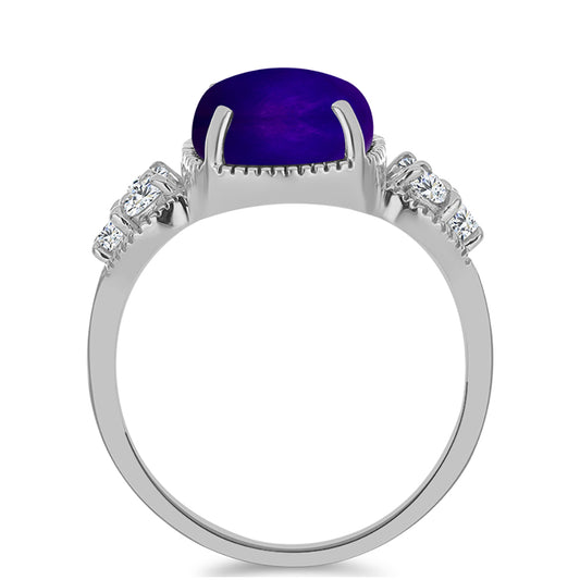 Anillo de Plata con Jade Púrpura y Topacio Blanco