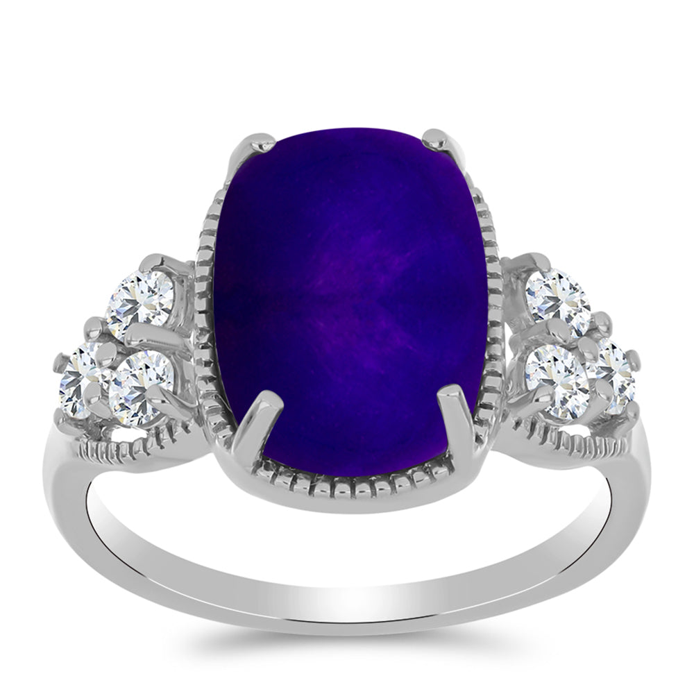 Anillo de Plata con Jade Púrpura y Topacio Blanco 3 