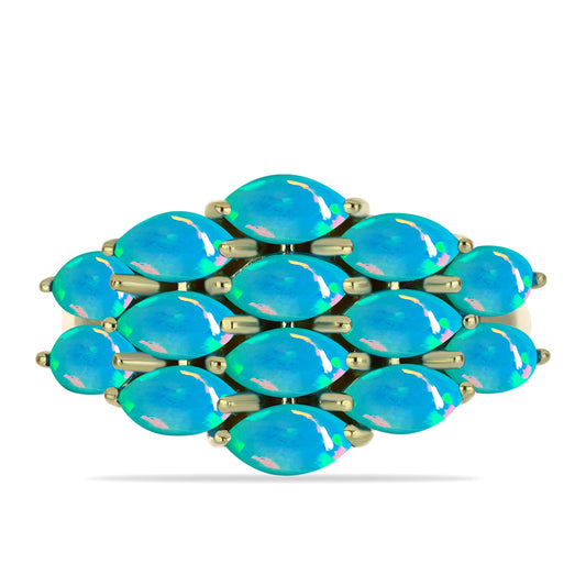 Anillo de Plata Bañada en Oro con Ópalo Azul Paraiba de Etiopía