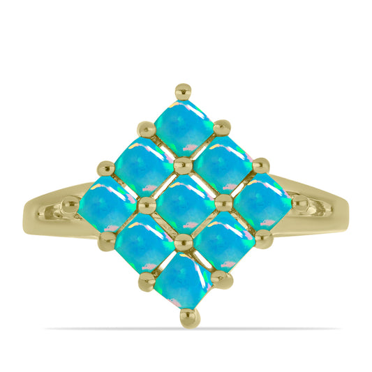 Anillo de Plata Bañada en Oro con Ópalo Azul Paraiba de Etiopía