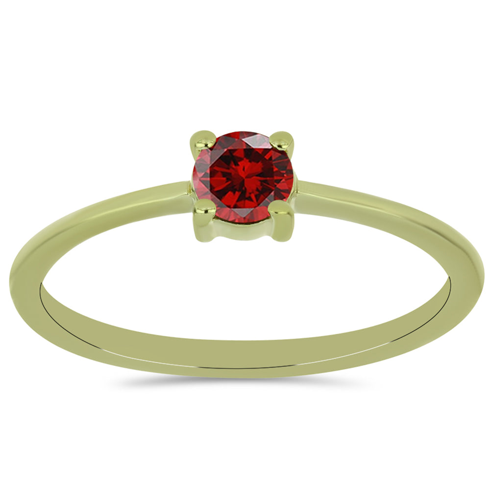 Anillo de Plata Bañada en Oro con Diamante Rojo 1 