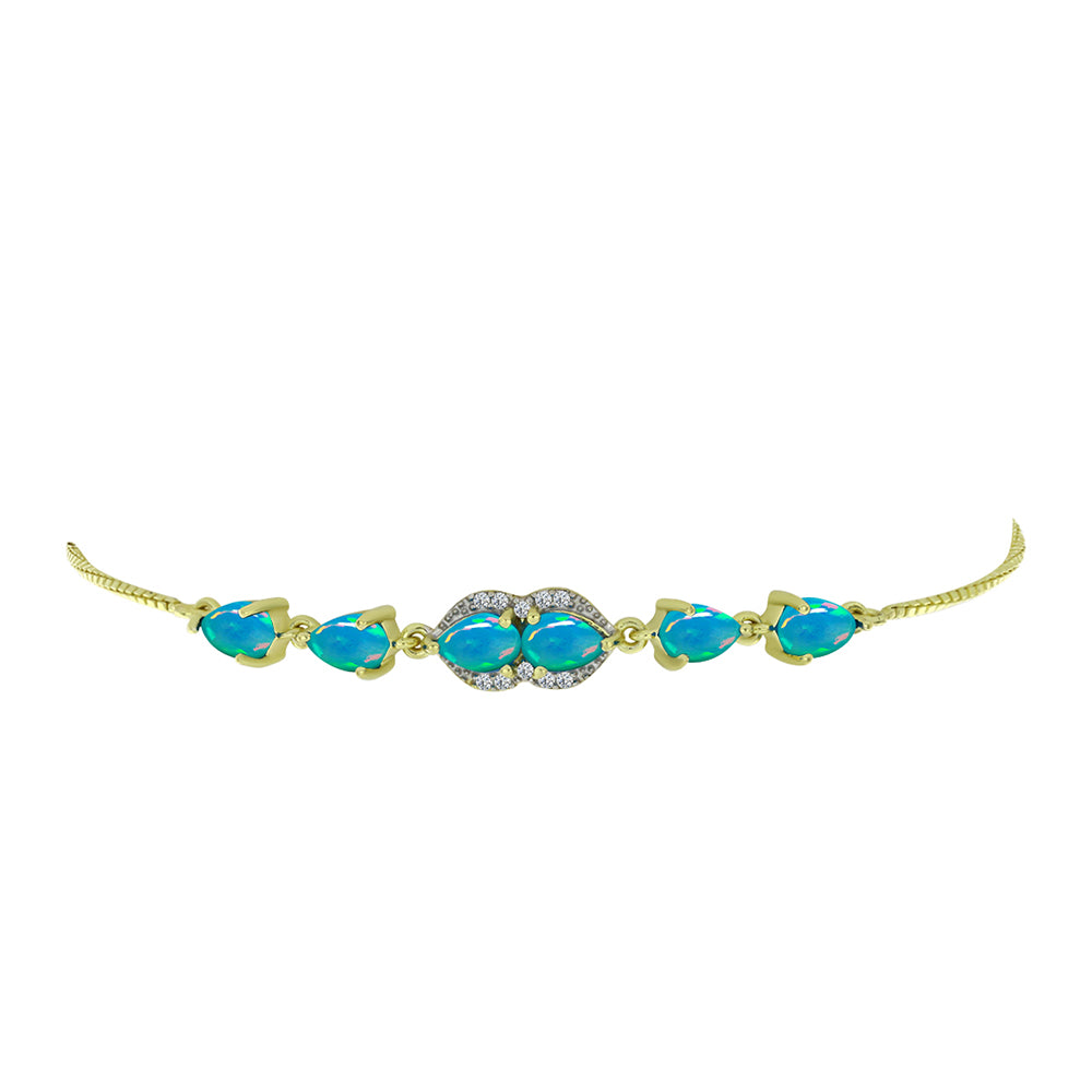 Pulsera de Plata Bañada en Oro con Ópalo Azul Paraiba de Etiopía y Topacio Blanco 2 