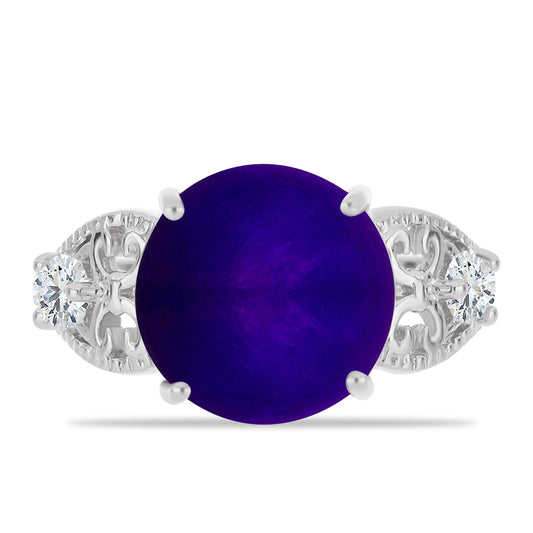 Anillo de Plata con Jade Púrpura y Topacio Blanco