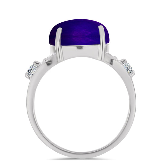 Anillo de Plata con Jade Púrpura y Topacio Blanco