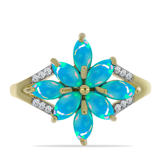 Anillo de Plata Bañada en Oro con Ópalo Azul Paraiba de Etiopía y Topacio Blanco