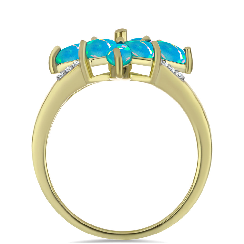 Anillo de Plata Bañada en Oro con Ópalo Azul Paraiba de Etiopía y Topacio Blanco 2 