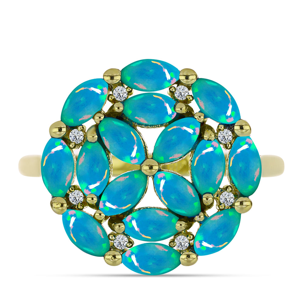Anillo de Plata Bañada en Oro con Ópalo Azul Paraiba de Etiopía y Topacio Blanco 1 