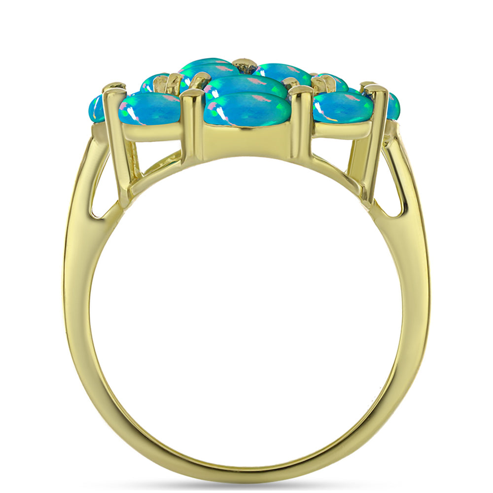 Anillo de Plata Bañada en Oro con Ópalo Azul Paraiba de Etiopía y Topacio Blanco 2 