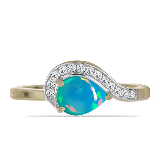 Anillo de Plata Bañada en Oro con Ópalo Azul Paraiba de Etiopía y Topacio Blanco
