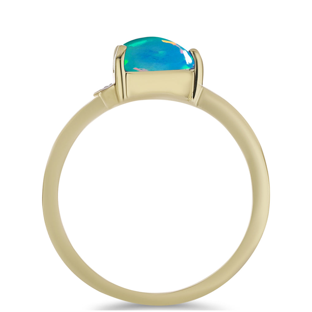 Anillo de Plata Bañada en Oro con Ópalo Azul Paraiba de Etiopía y Topacio Blanco 2 