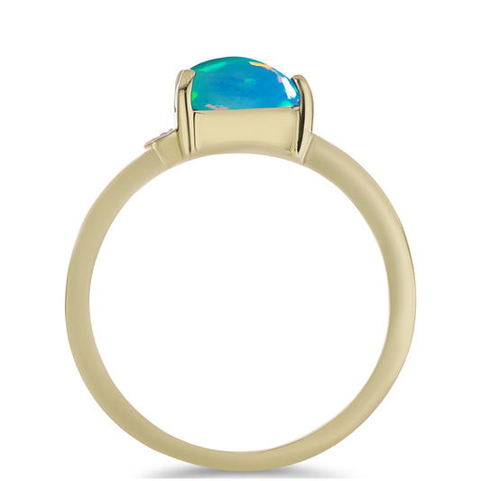 Anillo de Plata Bañada en Oro con Ópalo Azul Paraiba de Etiopía y Topacio Blanco