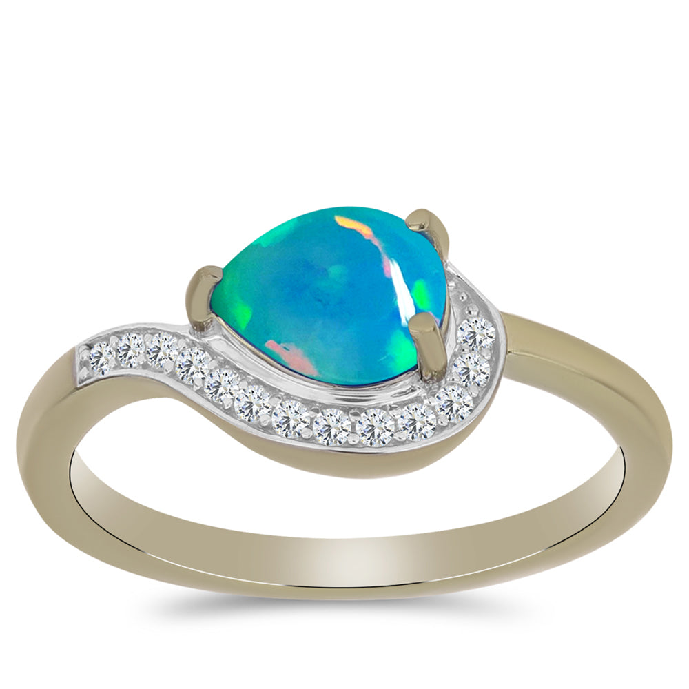 Anillo de Plata Bañada en Oro con Ópalo Azul Paraiba de Etiopía y Topacio Blanco