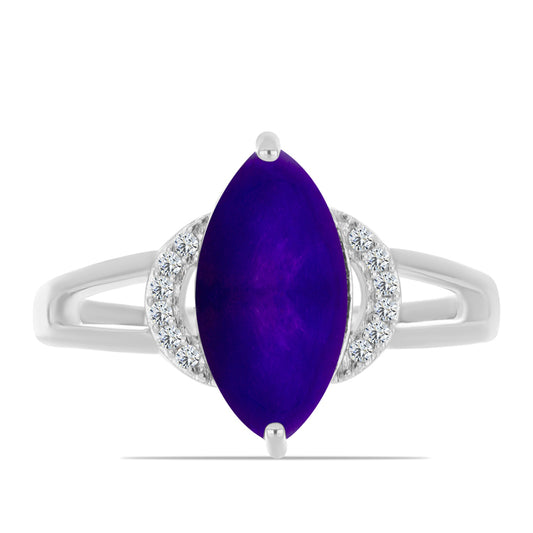 Anillo de Plata con Jade Púrpura y Topacio Blanco