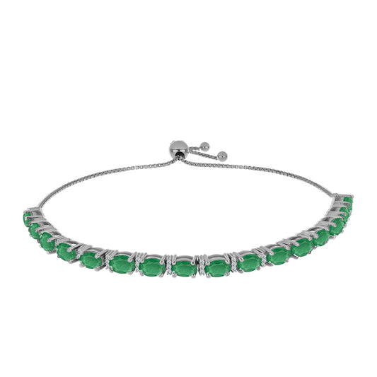 Pulsera de Plata con Esmeralda de Brasil y Topacio Blanco