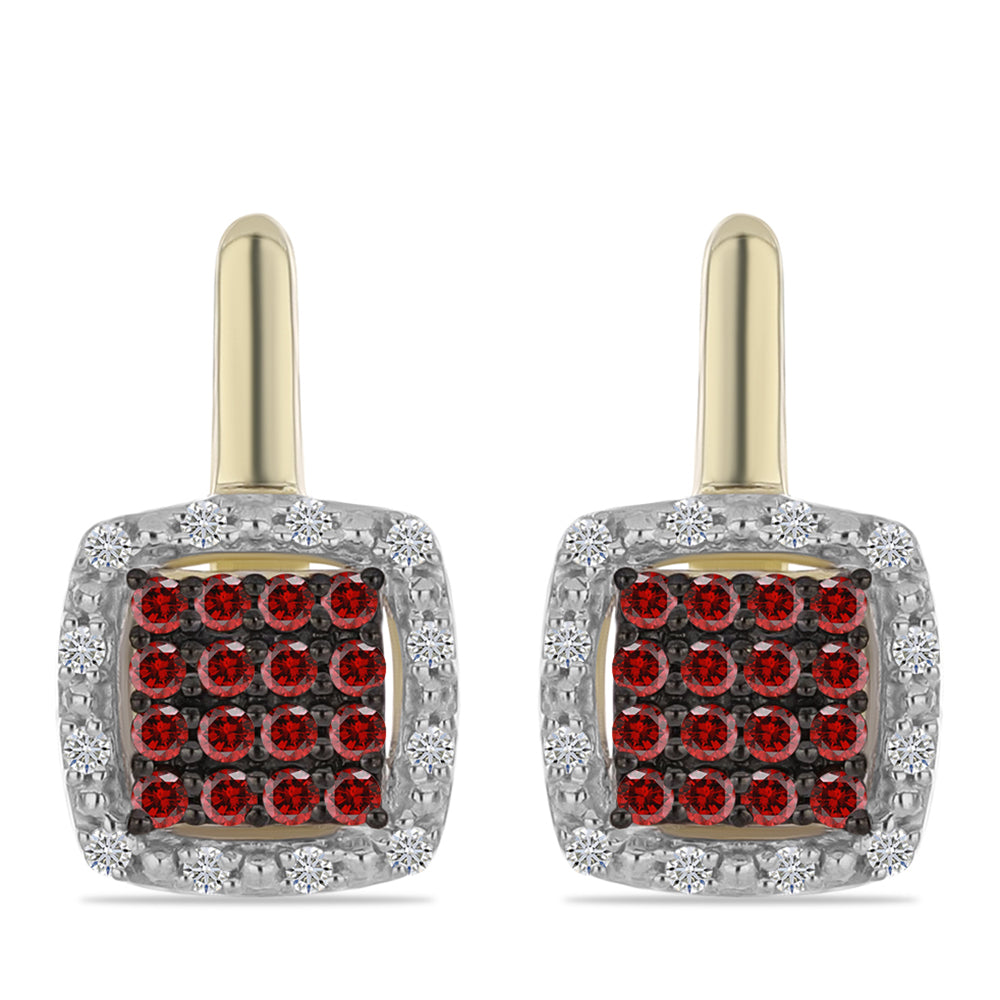 Pendientes de Plata Bañada en Oro con Diamante Rojo y Diamante blanco 3 
