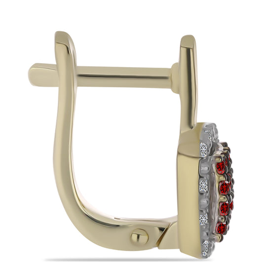 Pendientes de Plata Bañada en Oro con Diamante Rojo y Diamante blanco