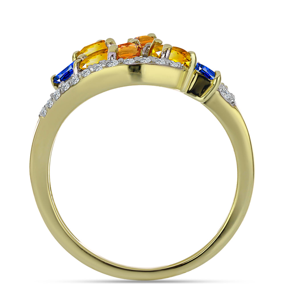 Anillo de Plata Bañada en Oro con Zafiro Arco Iris Rosebery y Topacio Blanco 2 